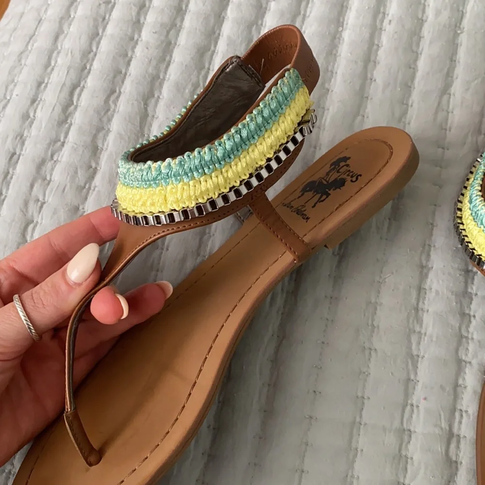 Sam Edelman Green and Blue Macrame Circus Sandals with Silver Chain